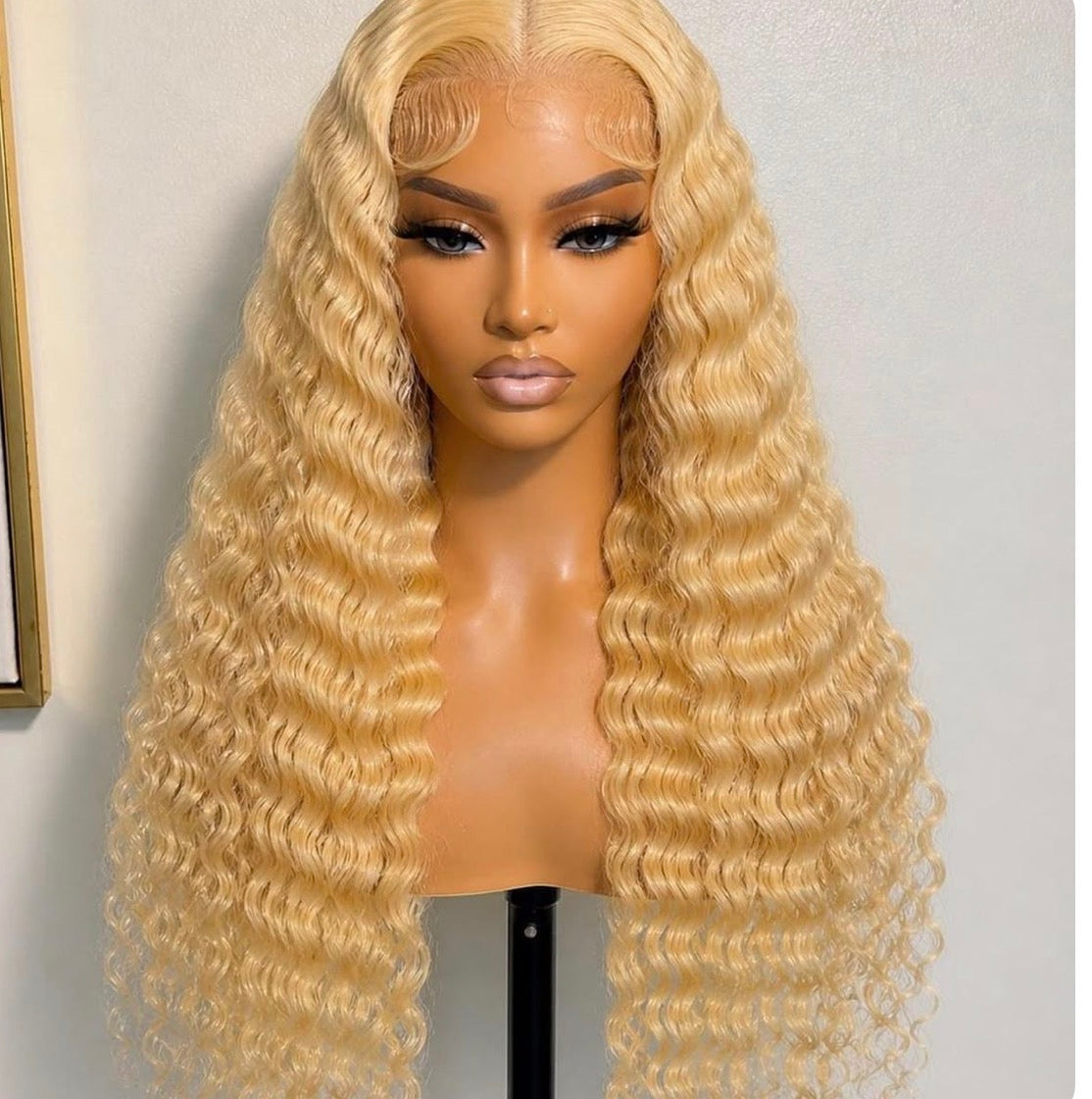24 Inch Blonde Deep Wave Human Hair Lace Front Wig Pre Plucked