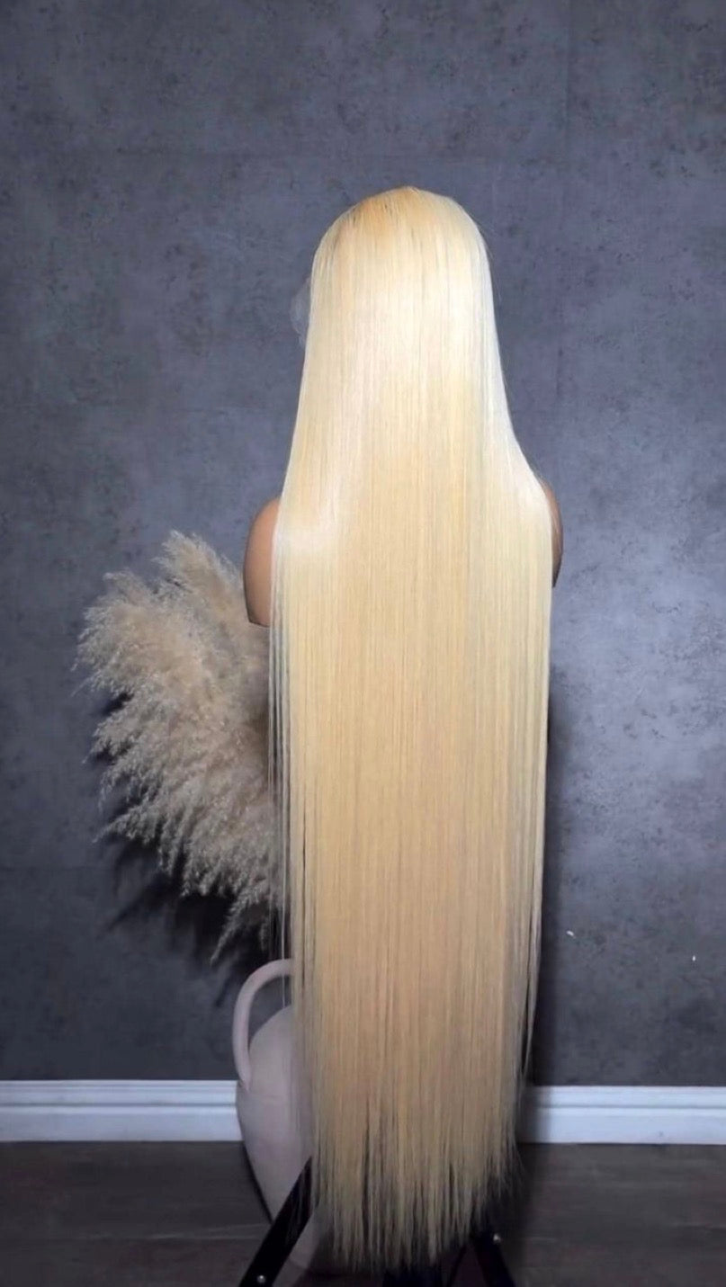 26 Inch Blonde Straight Human Hair Lace Front Wig Pre Plucked