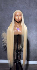 26 Inch Blonde Straight Human Hair Lace Front Wig Pre Plucked