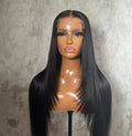 24 Inch Black Straight Human Hair Lace Front Wig Pre Plucked