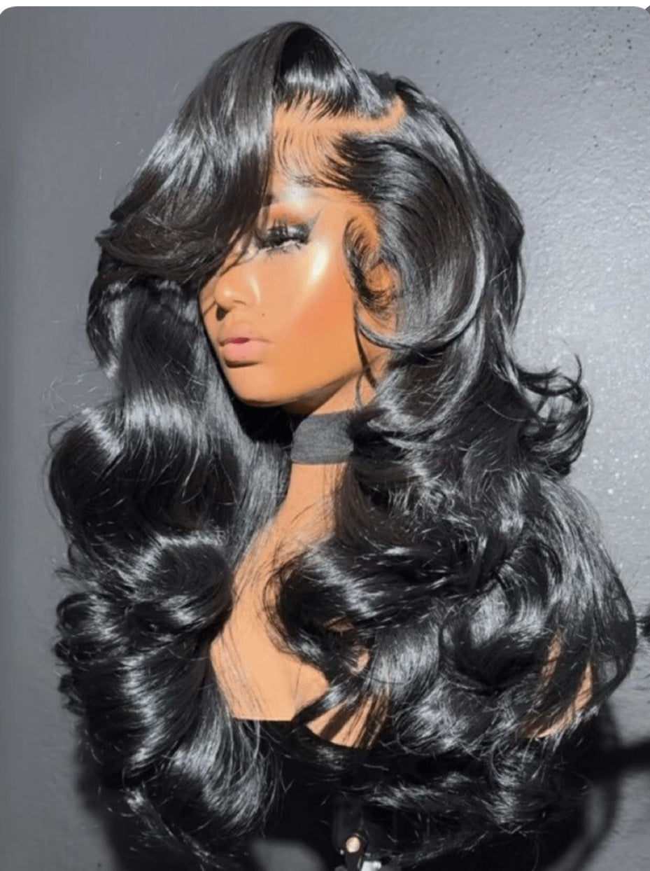 24 Inch Black Body Wave Human Hair Lace Front Wig Pre Plucked