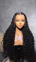 24 Inch Black Deep Wave Human Hair Lace Front Wig Pre Plucked